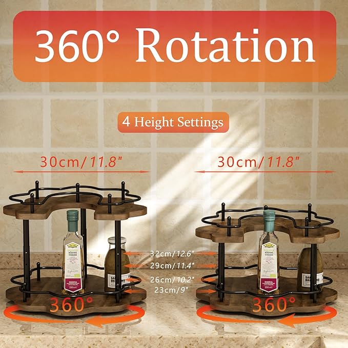 2 Tier Lazy Susan Organizer,2-Tier Spinning Spice Rack with Stable Carousel Base & 4 Height Settings for Cupboard Kitchen Countertop Dining Table Cupboard (Petal Shape)-CasaMuseHome