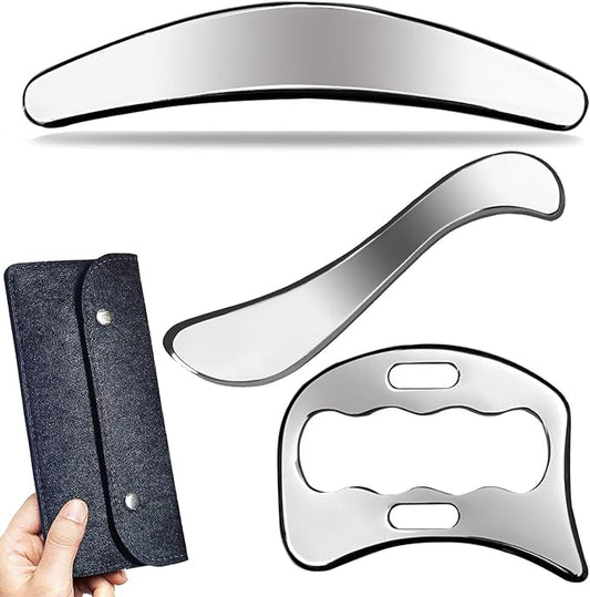 3 in 1 Muscle Scraper Stainless Steel IASTM Set, Physical Therapy Massage Scraper, Gua Sha Muscle Treatment Tools-CasaMuseHome
