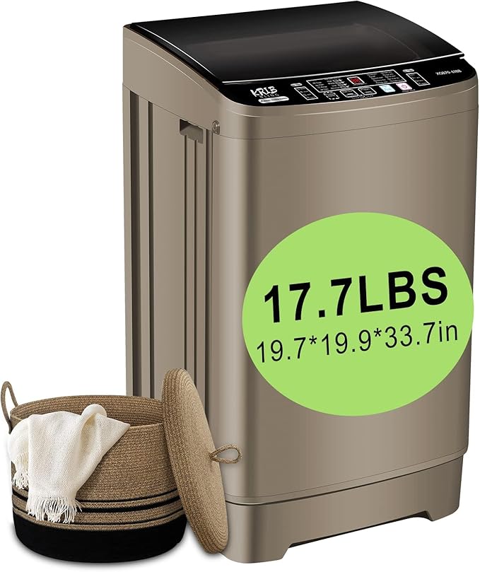 17.7 lbs Full Automatic Washing Machine with LED Display Compact Washing Machine with Drain Dump, 10 Wash Programs and 8 Water Levels Ideal for Dorms, Apartments, RV, Gold, KB03 GOLD6-3-CasaMuseHome