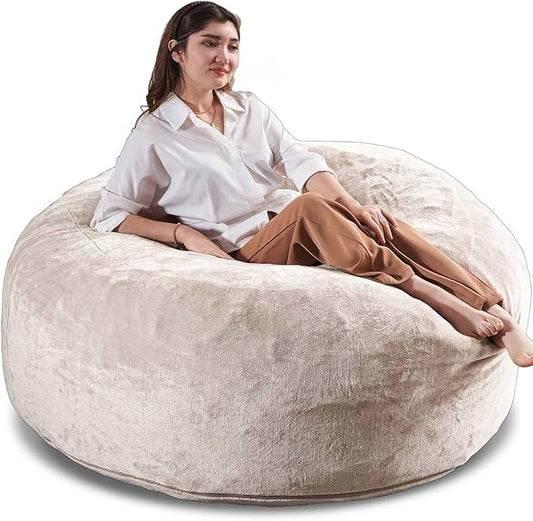 4FT Large Bean Bag Chairs,Big Adult Size Memory Foam Beanbags with Filler Included,Machine Washable corduroy cover,Ultra Soft Plush Gaming Bing Bag Puff Chair for Dorm, Living Room & Bedroom (Apricot)-CasaMuseHome