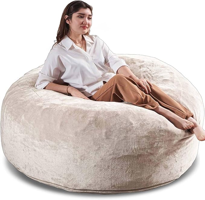 5FT，Big Bean Bag Chairs for Adults，Large beanbag with Filler Included，Memory Foam Material，Easy to Clean and Washable Corduroy Fabric，Suitable for Living Room and Bedroom (Apricot, 5 Foot)-CasaMuseHome