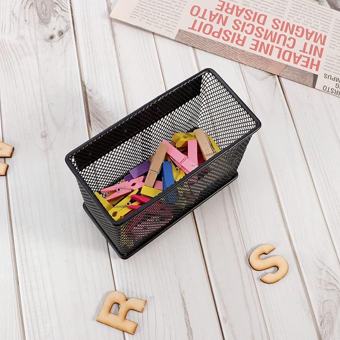 4.5'' × 2.2'' × 3.5'' Magnetic Basket for Whiteboard Black Magnetic Basket for fridge, Magnetic Locker Organizer Holder with 4 Strong Magnets, Magnetic Holder for Refrigerator Locker,-CasaMuseHome