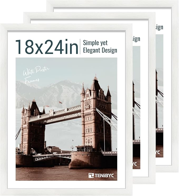 18x24 Poster Frame 3 Pack - White Woodgrain, Solid Wood Gallery Picture Frame - Wall Hanging-CasaMuseHome