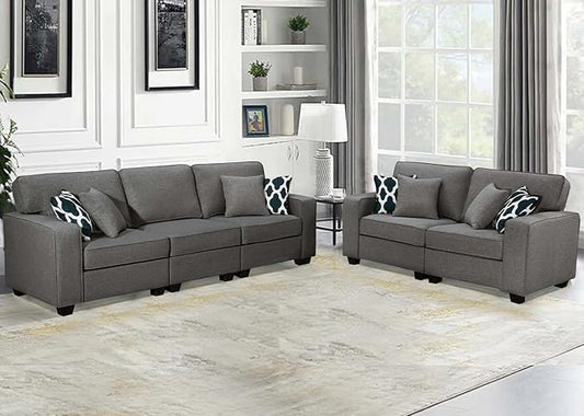 L Lengend Vansen Modular Sectional Sofa U Shaped Couch with Ottoman Modern Reversible Corner Sectional Couch for Living Room (Dark Grey, 2+3)-CasaMuseHome