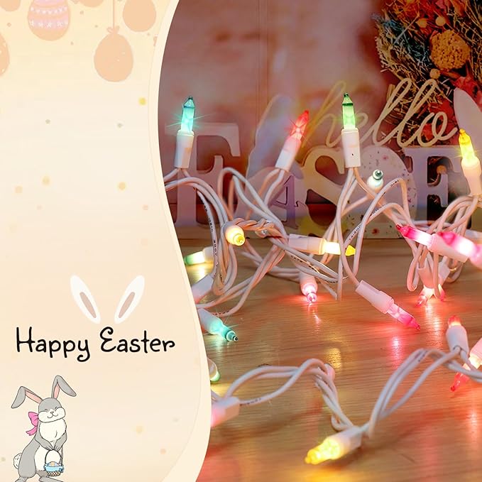 100LIGHTS Multi Easter Mini String Lights，Connectors Christmas Decorative Lights 19.6 UL Certified Waterproof for Easter Home Garden Holiday Christmas Tree Party Patio Wedding-CasaMuseHome