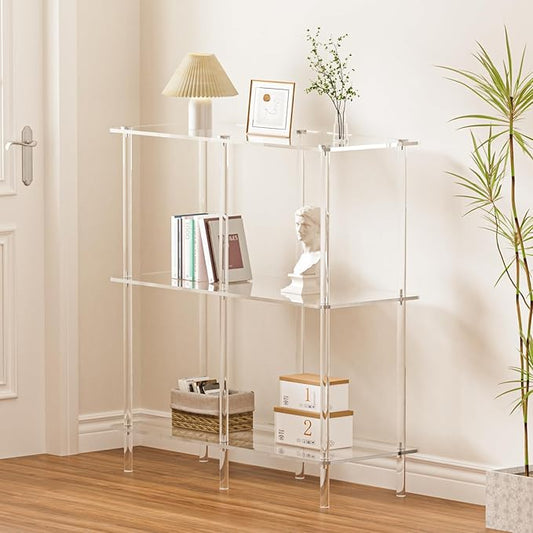 Acrylic Console Table, 29.53" Modern Entryway Table with Storage Shelves, 3 Tier Layer Storage for Foyer, Living Room, Clear.-CasaMuseHome