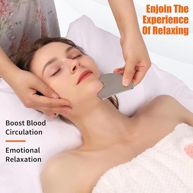 2Pcs Stainless Steel Gua Sha Facial Tools Set, Metal Face Comb Detail Skin Care Tools, Body and Face Gua Sha Sculpting for Tighten Skin Lymphatic Drainage-CasaMuseHome