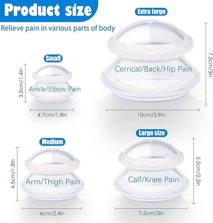 4 Pcs Cupping Therapy Professional Silicone Cupping Set,Suitable for Body Massage/Deep Myofascial Release/Pain Relief/Muscle Relaxation & More (Clear,4pcs)-CasaMuseHome