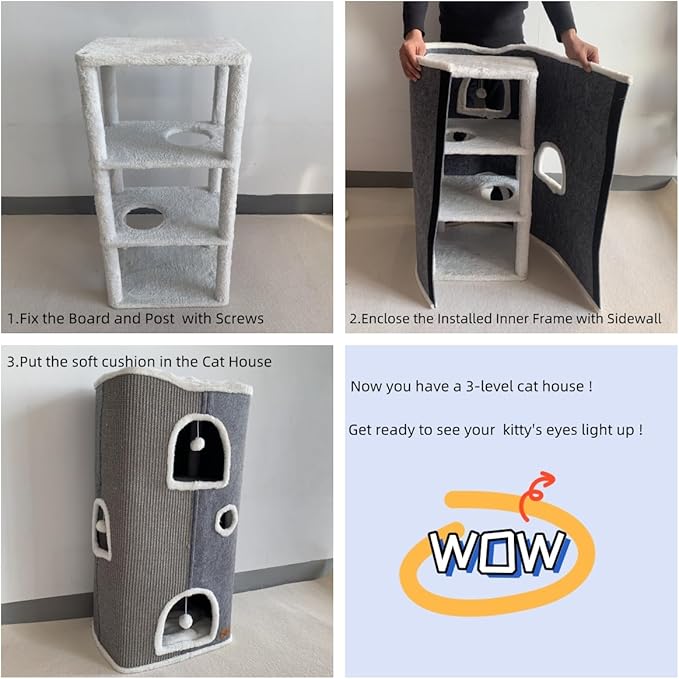 4-Level Cat House for Indoor Cats,Covered Cat Beds and Furniture with Scratch Pad,Hideaway Cave &Cushions,Modern Cat Tower Condo for Multi Small Pet and Large Cats Navy Blue-CasaMuseHome