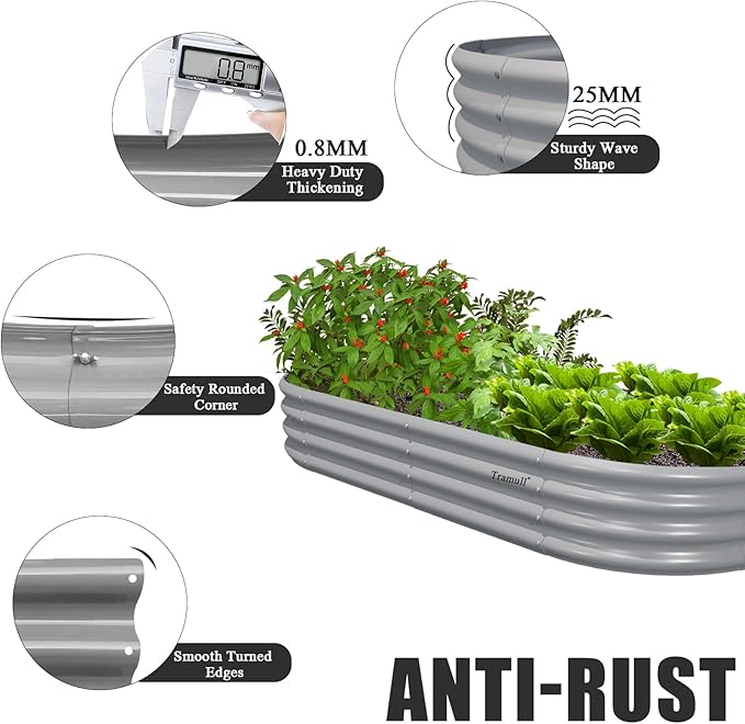 2 Pack 6x3x1FT Galvanized Raised Garden Bed Kit Oval Metal Ground Planter Box Outdoor Bottomless Planter Raised Beds for Vegetables Flowers Herbs Fruits, Gray-CasaMuseHome
