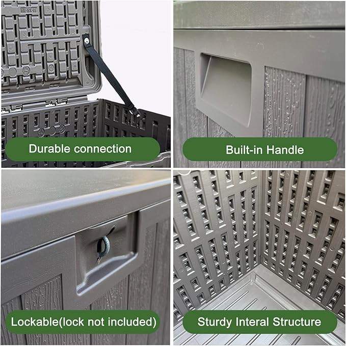 33 Gallon Small Storage Box with Lid,Waterproof Indoor Outdoor Storage Container for Package Delivery,Patio Cushions, Gardening Tools, Pool Accessories, Lockable Resin Deck Box with handle-CasaMuseHome