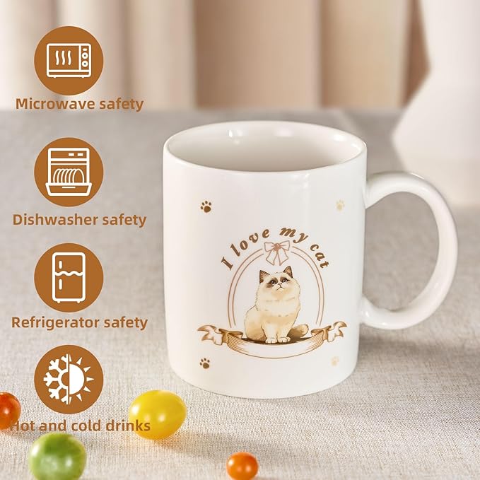 12Oz Cute Ragdoll Cat White Ceramic Mug, Mug for Daily Coffee and Tea, Lead-free Microwave and Dishwasher Safe Coffee Mug, Perfect gifts for Cat Lovers-CasaMuseHome
