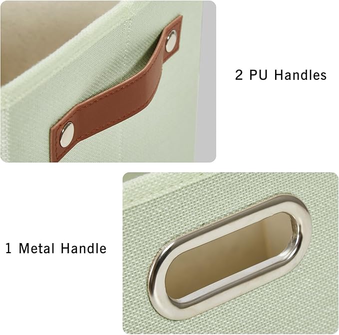 3-Pack Foldable Fabric Storage Bins with Durable PU & Metal Handles, Collapsible Storage Baskets for Shelves, Home Storage, Closet Organizers, Living Room(17"x11.8"x11.8", Sage Green)-CasaMuseHome