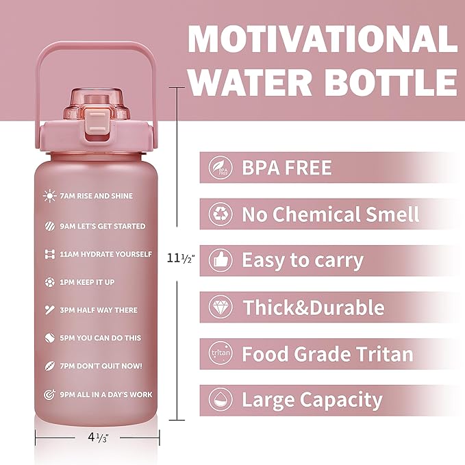 64oz,100oz,128oz Large Motivational Water Bottle with Time Marker, Leakproof & BPA Free Half Gallon Big Water Bottle with Straw Handle Tritan Frosted Water Jug for Gym,Fitness,Outdoor Sports-CasaMuseHome