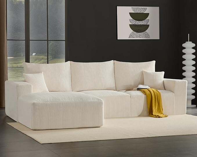 40" Square Stuffed Ottoman Pouf for Sofa Couch, Corduroy Poufs with Foam Chunk Filling, Furry & Fluffy Foot Stool Movable Ottoman. 40 * 40 Floor Poufs Foot Rest for Living Room, Beige-CasaMuseHome