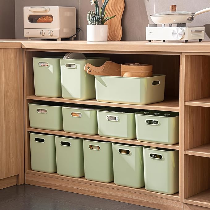 4 pack large plastic White storage bins Baskets, Toy Box Chest with Lids and Handle，Organizer Containers for Baby，Kids,snacks,Nursery，Shelves，Playroom, Bedroom，Office,Closet，home-CasaMuseHome