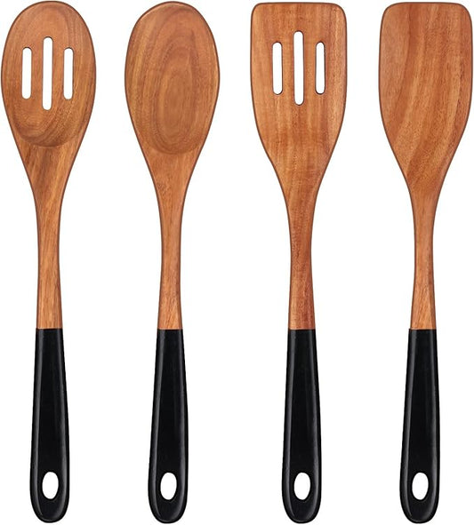 14 Inch Large Wooden Spoons for Cooking Utensils Set Acacia Wood Spatula Slotted Spoon Best Non Toxic Kitchen Utensil Long Mixing Spoon Spatulas Turner Stirring Serving Spoons Kitchen Use Tools-CasaMuseHome