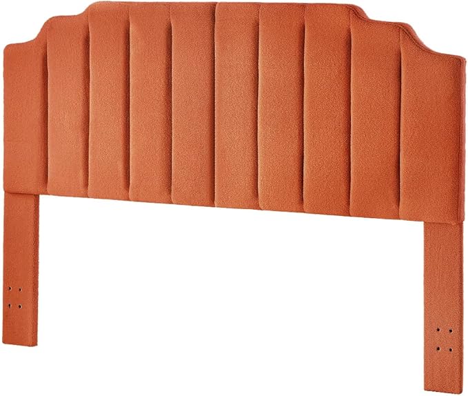 24KF Orange Teddy Fabric Tufted King Upholstered Headboard, Modern Vertical Channel Design California King Headboard with Stepped Silhouette Top Edge,6026-K-Teddy Orange-CasaMuseHome