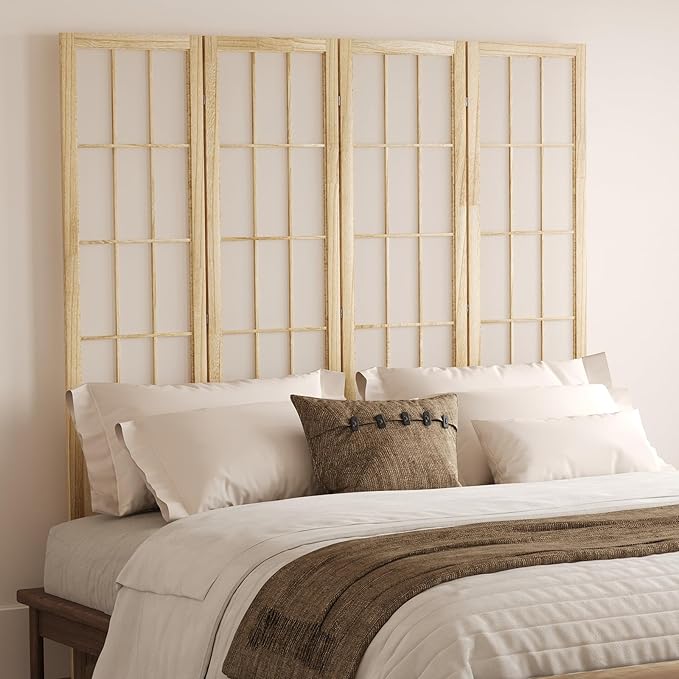 5.6FT Room Divider and Folding Portable Partition Screen, Chinese Japanese Shoji Style for Room Separation - 4 Panel (Natural)-CasaMuseHome