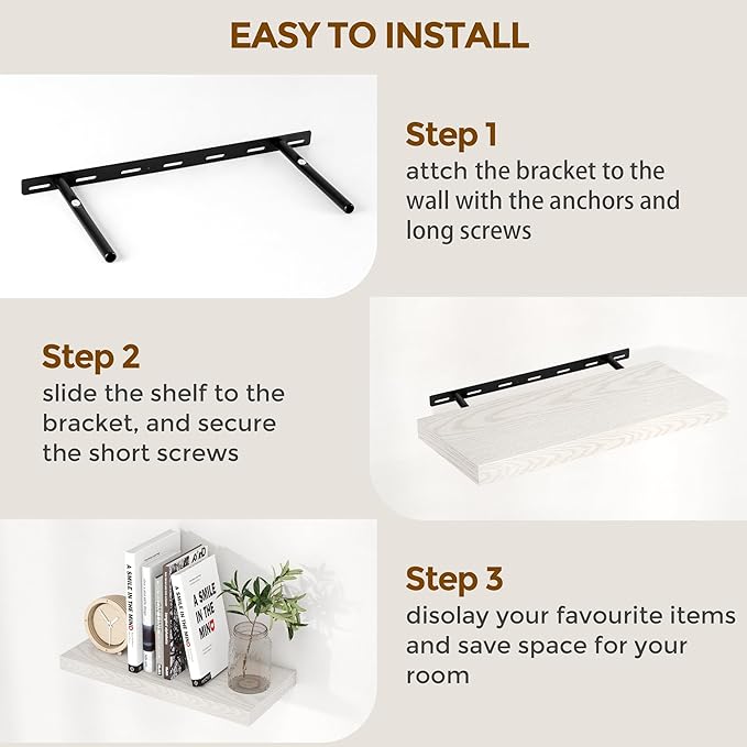 24 x 9 Floating Shelves, 9 Inch Deep Floating Shelf Wall Mounted, 24 Inch Bathroom Shelves Set of 2, Rustic Wood Wall Shelf for Bedroom, Living Room, Brich Color-CasaMuseHome