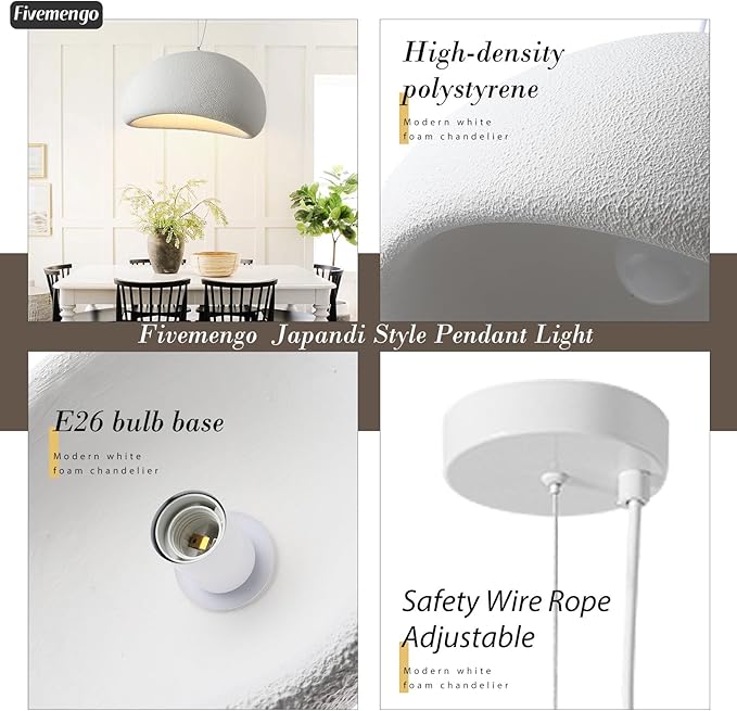 23.6in Large Wabi Sabi Pendant Lights Kitchen Island Lighting Fixture Ceiling Mount White Modern Japanese Lamp Japandi Chandelier for Dining Living Room Bedroom Restaurant Hanging Lamp-CasaMuseHome