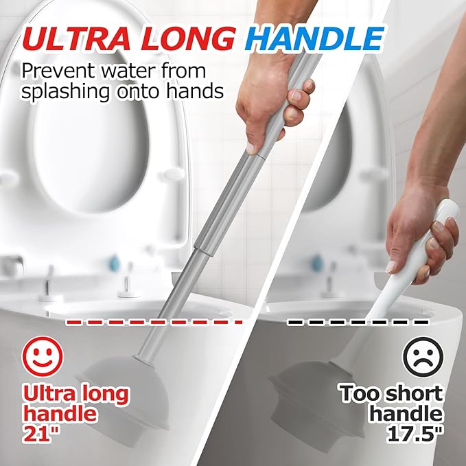 2Pack 2 in 1 Toilet Brush and Plunger Set, Extended Handle Plunger，Toilet Bowl Brush Plunger Set,Bathroom Cleaning Tools ，Toilet Brush Plunger Combo，Cleaning Brush，Cleaning Supplies（Dark Grey）-CasaMuseHome