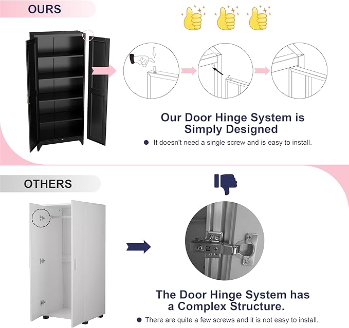 75" Storage Cabinet, Metal Pantry Cabinet, Kitchen Pantry Storage Cabinets with Doors and 4 Shelves, Cabinets for Laundry Room, Living Room, Dinning Room, Assembly Required, Black-CasaMuseHome