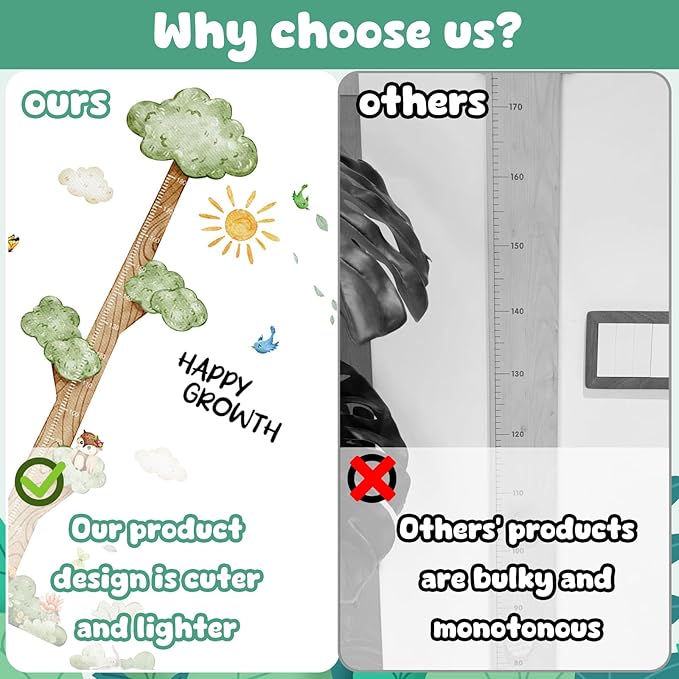 3D Cartoon Height Chart for Kids, DIY Growth Stickers, Removable Height Wall Chart for Kids Nursery, Bedroom, Bathroom-CasaMuseHome