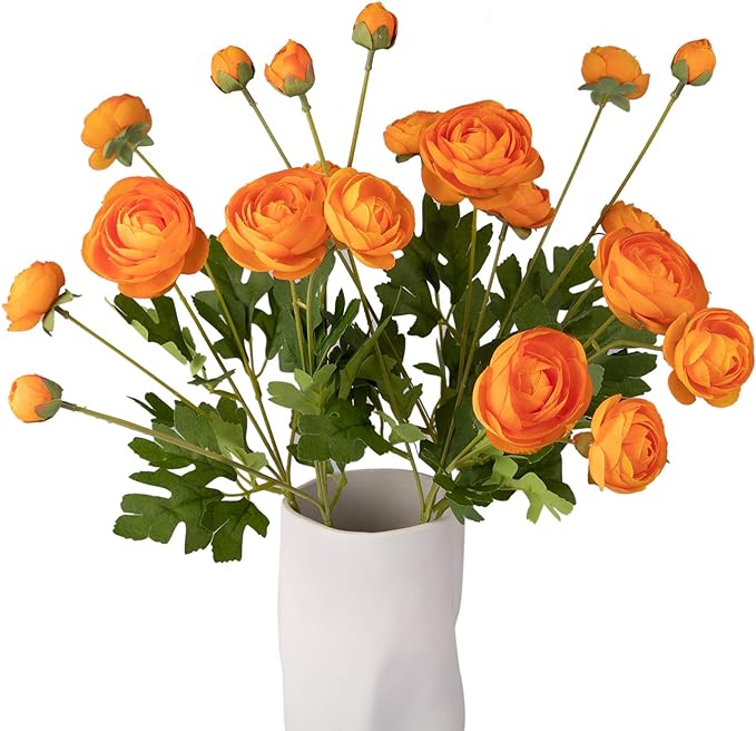 5 Stems Artificial Silk Ranunculus Flowers Orange 23" Tall,UV Resistant,Bendable Stems for Wedding Centerpieces,Home Deco（Orange）-CasaMuseHome