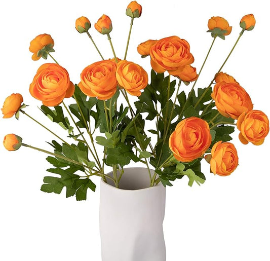 5 Stems Artificial Silk Ranunculus Flowers Orange 23" Tall,UV Resistant,Bendable Stems for Wedding Centerpieces,Home Deco（Orange）-CasaMuseHome