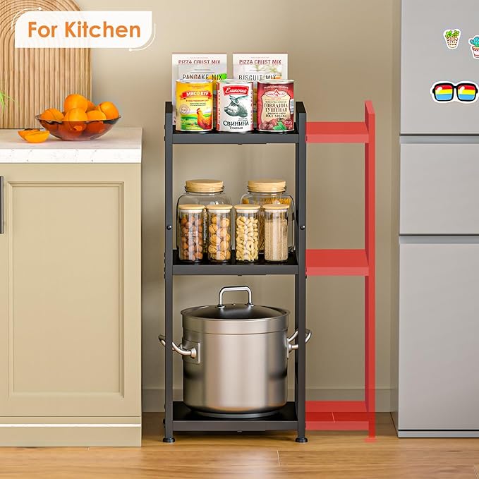 3-Tier Expandable Storage Shelves, 110LBS Heavy Duty Metal Shelving Unit, Adjustable Laundry Room Organization and Storage Shelf Rack,Ideal Narrow Bathroom Kitchen Laundry Room Organizer,Free-Standing-CasaMuseHome