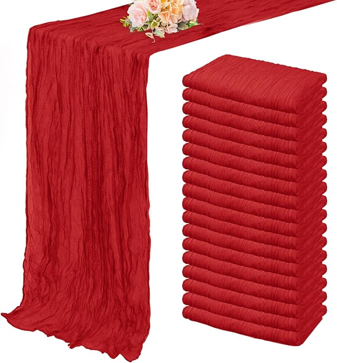 20 Pack Red 10FT Cheesecloth Table Runner Rustic Gauze Fabric Cheese Cloth Table Runner for Wedding Bridal Baby Shower Table Decor Boho Sheer Birthday Party Table Decorations 20 x 120 Inch Long-CasaMuseHome
