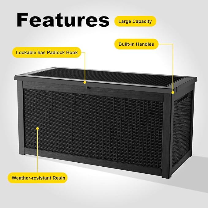 320 Gallon Deck Box Waterproof, UV Resistant Resin Outdoor Storage Box with Hydraulic Rod, Lockable Design and Enhanced Durability for Patio, Garden, and Poolside Use-CasaMuseHome