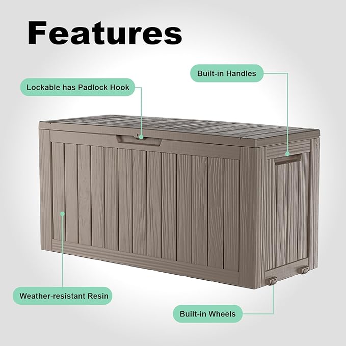 75 Gallon Resin Deck Box, Lockable Outdoor Storage Box for Patio Cushions Storage Furniture,Garden Tools, Pool Supplies, Weatherproof and UV Resistant (Grey)-CasaMuseHome
