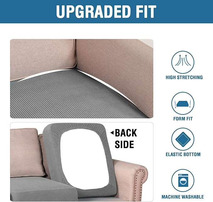 H.VERSAILTEX Super Stretch Individual Seat Cushion Covers Sofa Covers Couch Cushion Covers Slipcover Sets Thick Jacquard Textured Twill Fabric (1 Piece Chair Cushion Cover, Dove)-CasaMuseHome