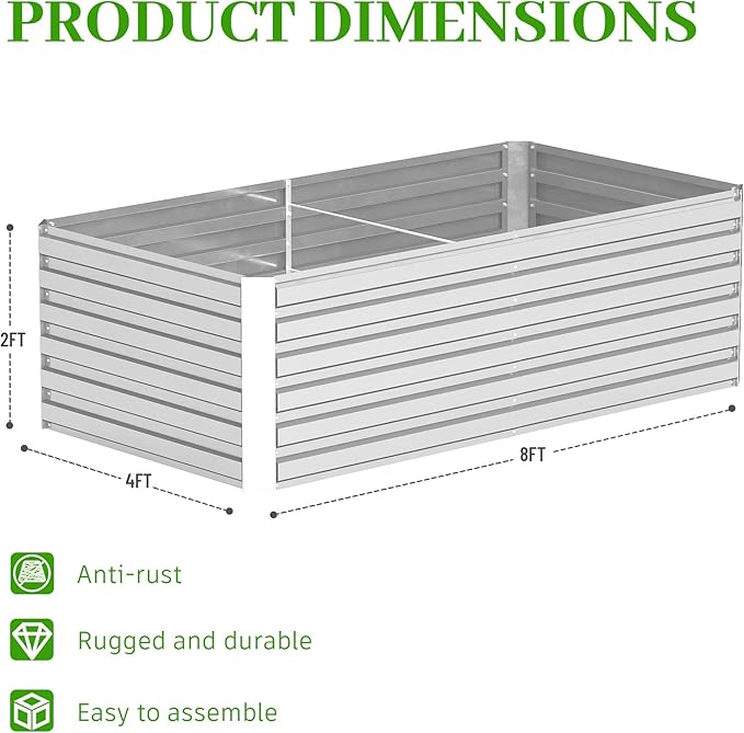 8x4x2 ft Outdoor Raised Garden Bed, Large Metal Planter Raised Beds, Planters for Outdoor Plants for Vegetables, Flowers, Herbs, Fruits, and Succulents.(2 Pcs)-CasaMuseHome