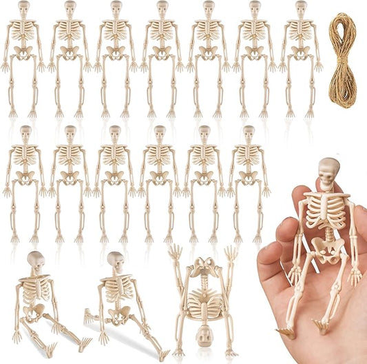 16 Pcs Halloween Mini Skeleton Figurine Decoration,6”Halloween posable Skeleton Decor,Small Plastic Skeleton Figure for Spooky Home Decor Haunted House Decorations Party Favors-CasaMuseHome