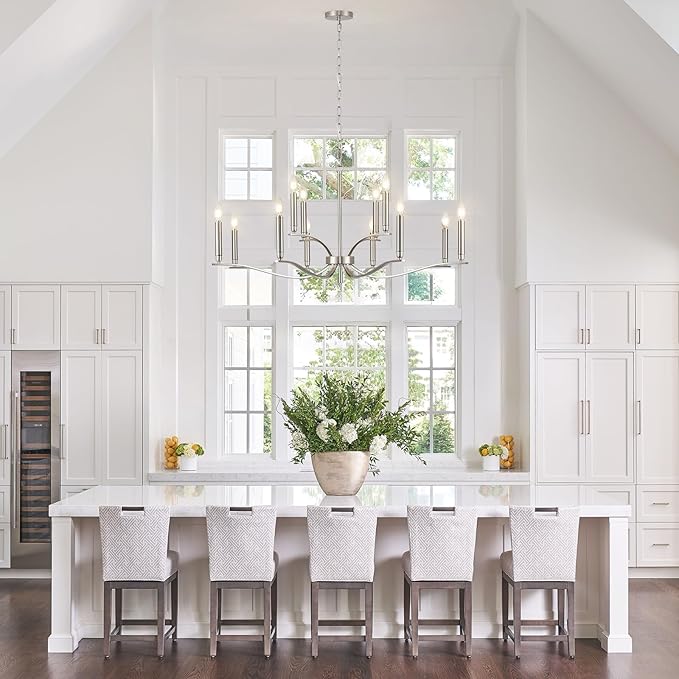 12 Light Nickel Living Room Chandelier High Ceiling Foyer Candle Chandelier Large Modern 44in Metal Chandeliers Hanging Light for Master Bedroom Dining Room Light Fixture Over Table-CasaMuseHome