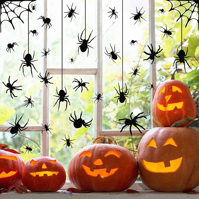 4 Sheets Spider Window Clings - Double-Sided Removable Glass Decals, Halloween Themed Window Stickers for Kids Party Decorations-CasaMuseHome