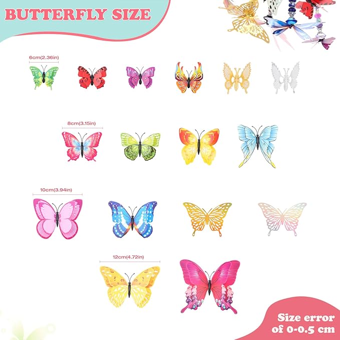 380pcs Beaded Garden Stake, DIY Butterfly Fairy Wand Garden Stake Kit with 10IN Threaded Rod Crystal Stopper Top Large Holes Beads Butterfly Decoration Pendants Outdoor Fairy Garden kit-CasaMuseHome