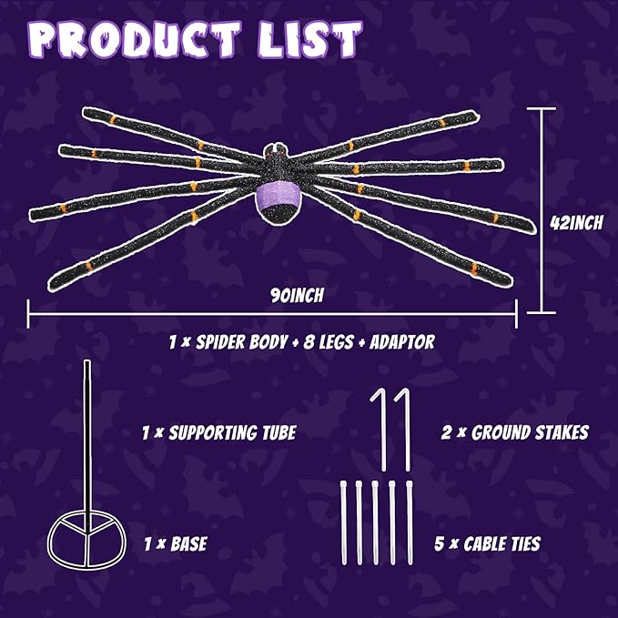 5.5FT Giant Spider Halloween Decorations with 100 LED, Plug-in Pre-Lit Light Up Scary Spider Halloween Decorations, Large Spider Decorations for Outdoor, Yard, Lawn, Exterior Walls-CasaMuseHome