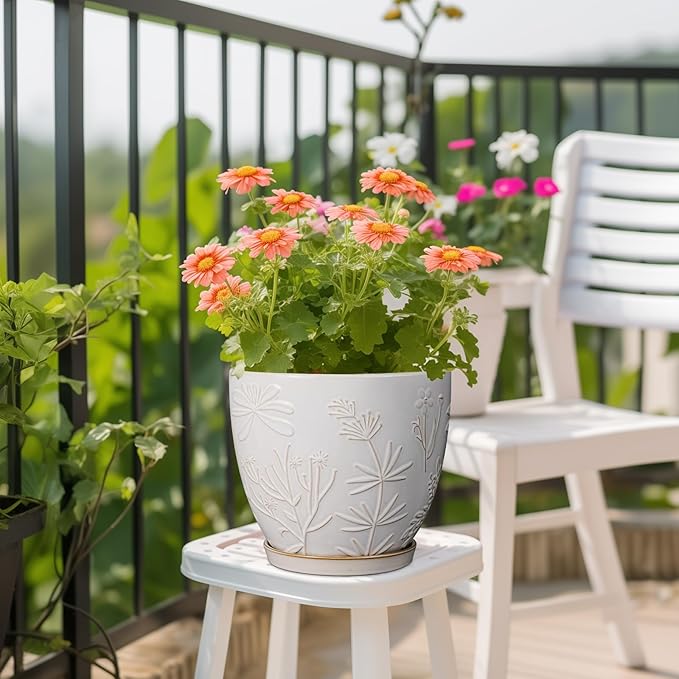 8 Inch Ceramic Pots for Plants Large Planter Pot with Drainage Hole and Saucer Round Flower Pot for Indoor Outdoor Decor, White-CasaMuseHome