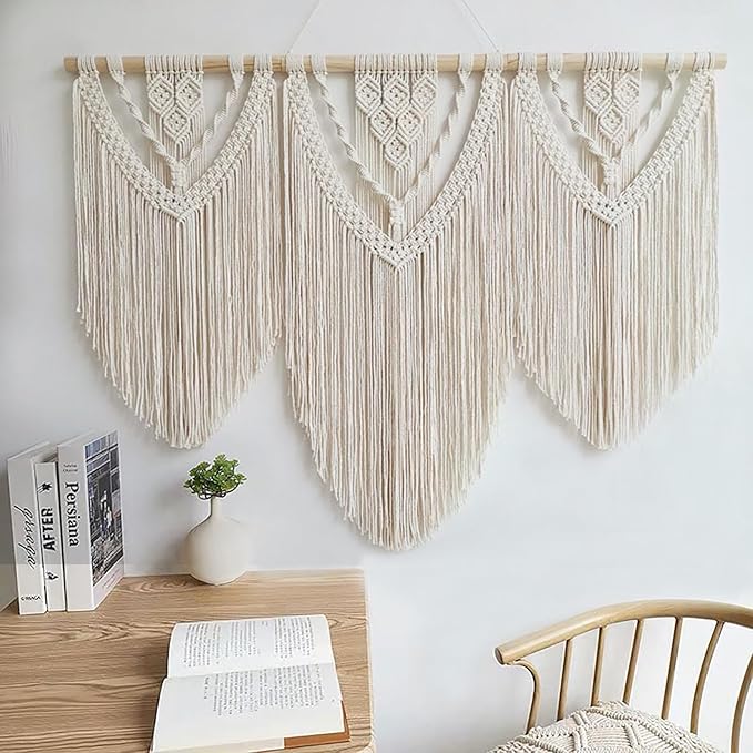 Achart Macrame Wall Hanging Large- Boho Wall Decor- large wall art- Wall Decor Living Room- Macrame Tapestry Boho Decor for Bedroom (Beige-C)-CasaMuseHome