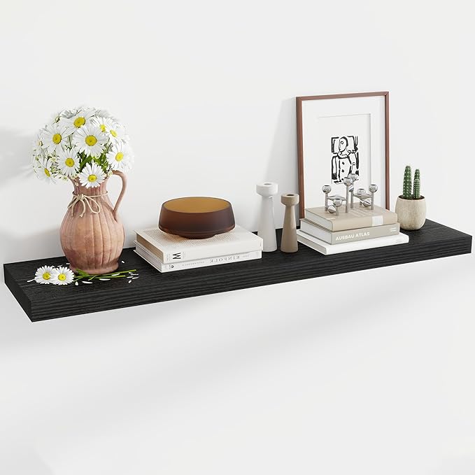 48 Inch Floating Shelves, 12 Inch Deep Floating Shelves for Wall, Floating Shelf with Invisible Brackets, Deep Shelves for Bathroom, Bedroom, Living Room, 1 Pack, Black-CasaMuseHome