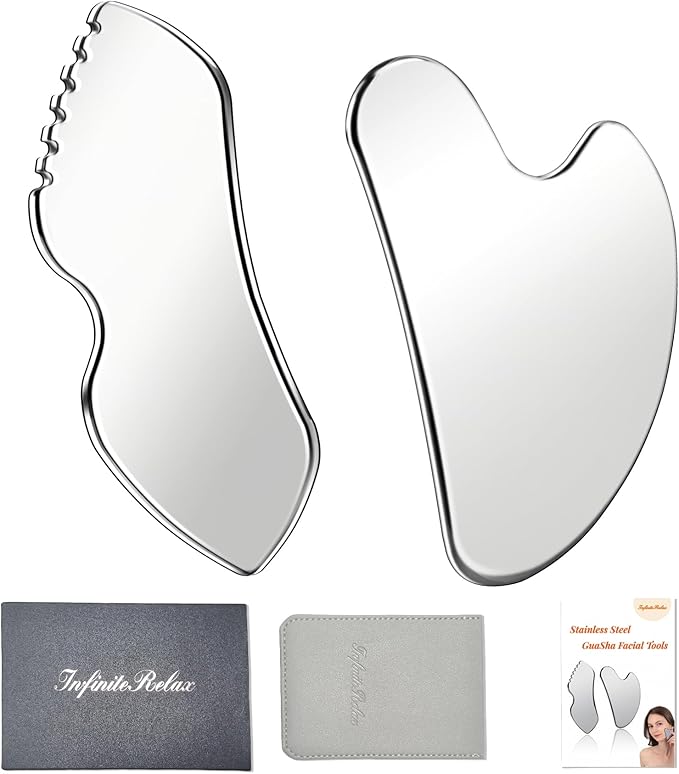 2Pcs Stainless Steel Gua Sha Facial Tools Set, Metal Face Comb Detail Skin Care Tools, Body and Face Gua Sha Sculpting for Tighten Skin Lymphatic Drainage-CasaMuseHome