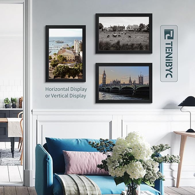 13x19 Picture Frame 3 pk, Textured Black Solid Wood Poster Frame, HD Tempered Glass, Wall Gallery Frame-CasaMuseHome