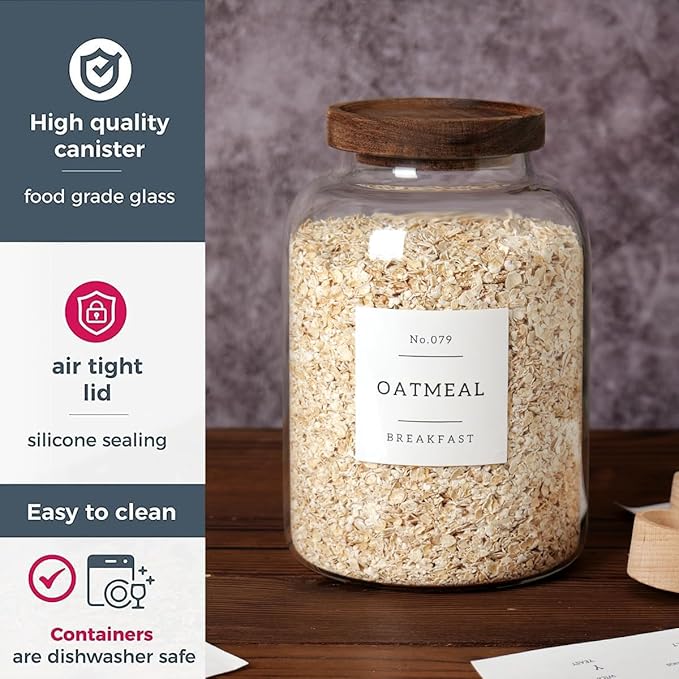 2 PCS Large Glass Jar with Airtight Lid, Glass Food Storage Jars for Tea,Spice,Cereal, Egg,Flour,Coffee and More(70 FL OZ/2000 ml)-CasaMuseHome