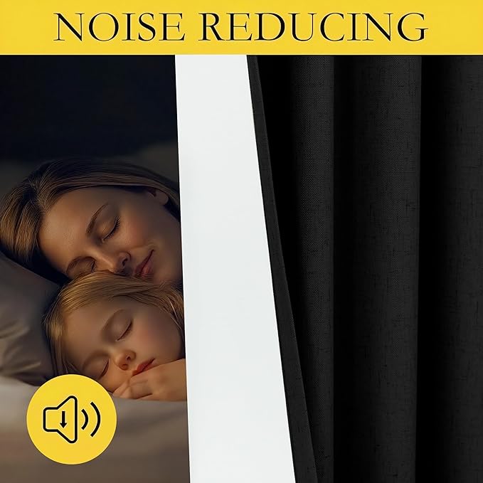 54 Inch Curtains Length 2 Panels Set 100% Blackout Modern Black Out Linen Drapes with White Back Tab Room Darkening Insulated Thermal Short Sundown Solar Curtains for Bedroom Noise Reducing Reduction-CasaMuseHome