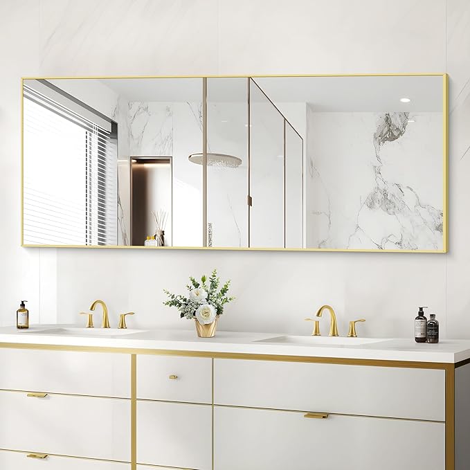 30x72inch Bathroom Mirror, Gold Rectangle Mirror with Thin Metal Frame, Large Rectangular Wall Mirrors for Bathroom, Living Roomm, Hair Salon, Big Farmehouse Mirror Hang Horizontal/Vertical-CasaMuseHome