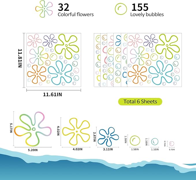 187PCS Flower Bubbles Wall Decals Under The Sea Birthday Party Decorations Ocean Wall Stickers Wall Decor for Bathroom Nursery Bedroom Home Classroom Car-CasaMuseHome